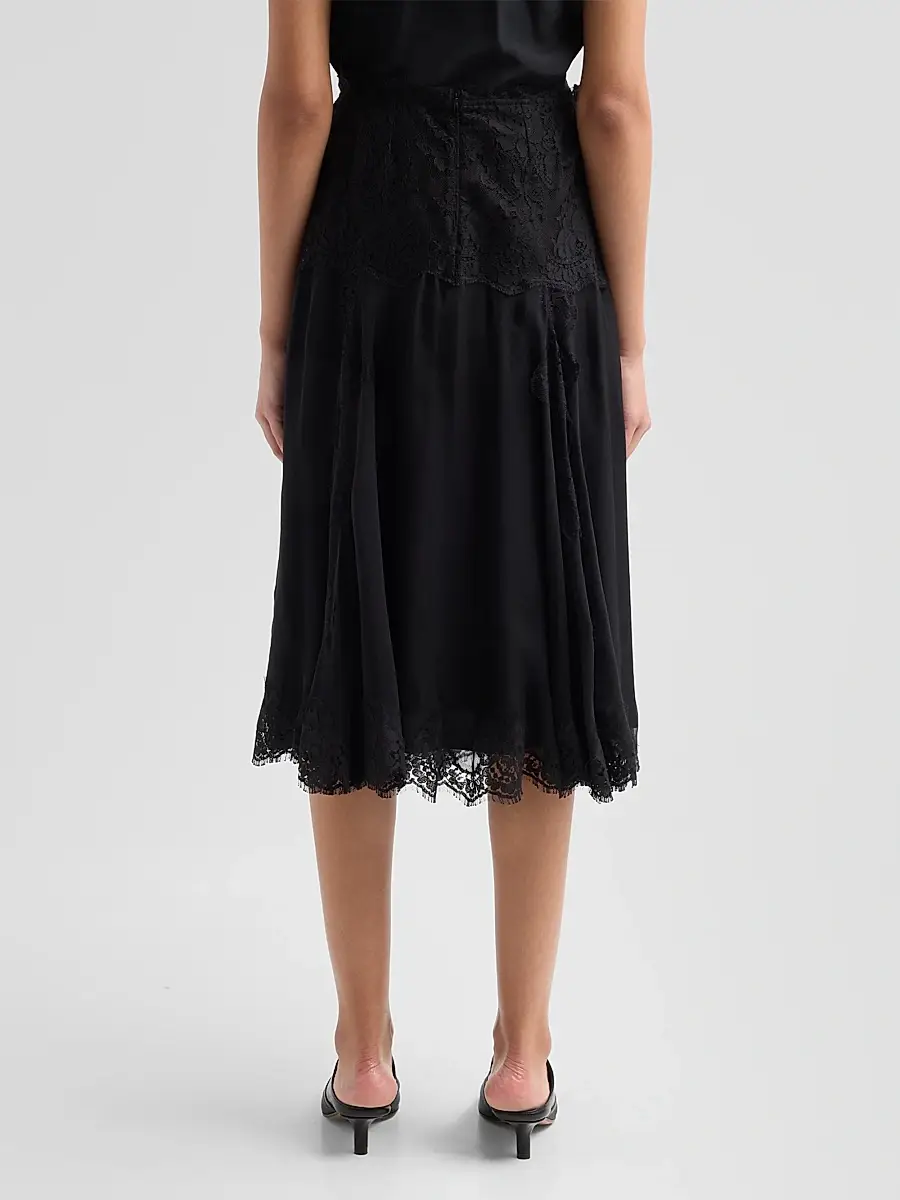 Dolce & Gabbana Women's Lace-Trim Silk-Cotton Midi Skirt | Thumbnail 3