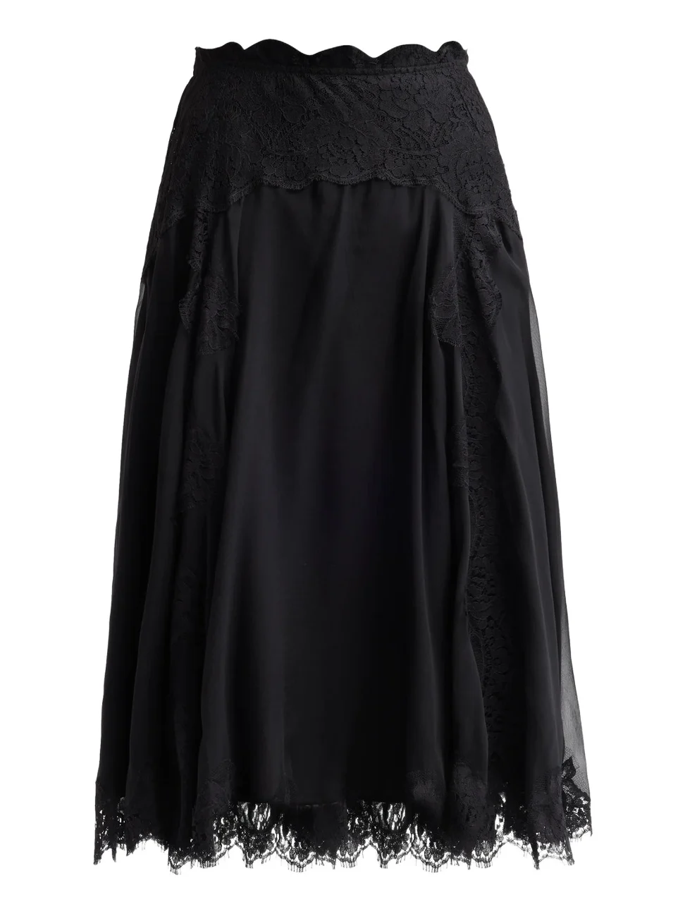 Women's Lace-Trim Silk-Cotton Midi Skirt Women's Lace-Trim Silk-Cotton Midi Skirt