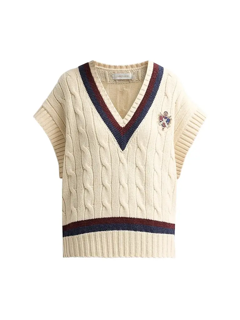 Zimmermann Women's Valiant Cable Knit Wool Vest - Natural | Image 1 Zimmermann Women's Valiant Cable Knit Wool Vest - Natural | Image 1