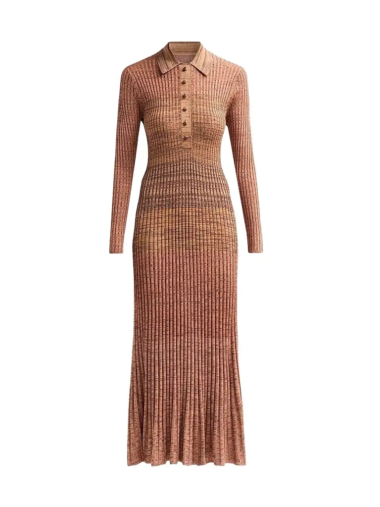 Zimmermann Women's Mouline Rib-Knit Polo Midi Dress