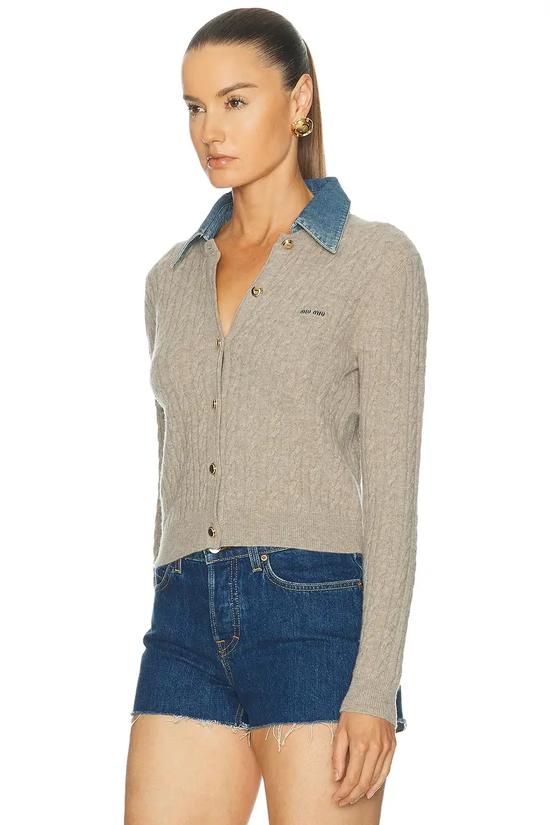 Miu Miu Wool Cashmere Chambray Cardigan | Thumbnail 2 Miu Miu Wool Cashmere Chambray Cardigan | Thumbnail 2