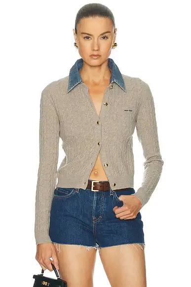 Miu Miu Wool Cashmere Chambray Cardigan | Image 1 Miu Miu Wool Cashmere Chambray Cardigan | Image 1