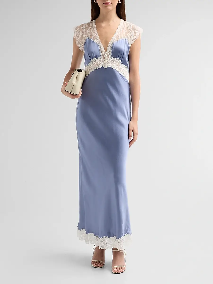 LoveShackFancy Women's Vella Lace-Trim Silk Maxi Dress | Thumbnail 2 LoveShackFancy Women's Vella Lace-Trim Silk Maxi Dress | Thumbnail 2