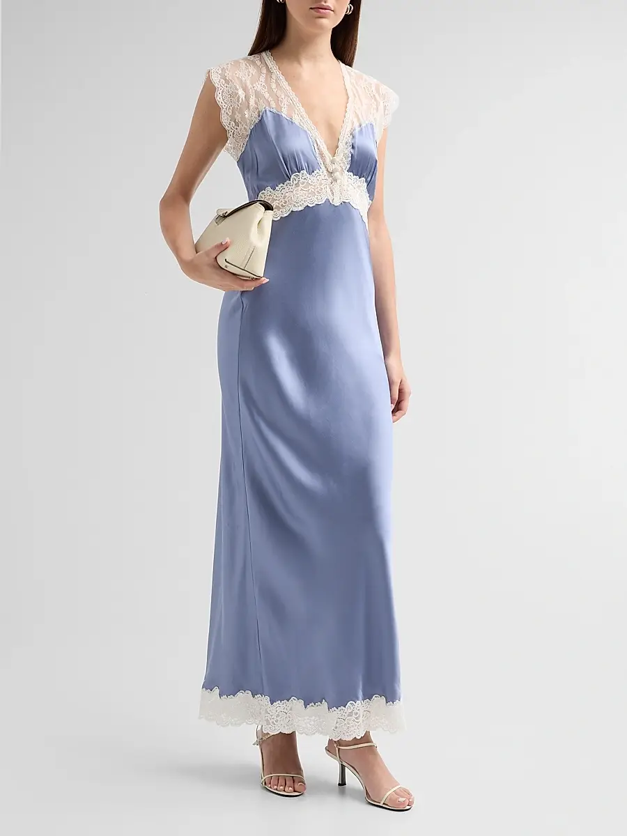 LoveShackFancy Women's Vella Lace-Trim Silk Maxi Dress | Thumbnail 4 LoveShackFancy Women's Vella Lace-Trim Silk Maxi Dress | Thumbnail 4