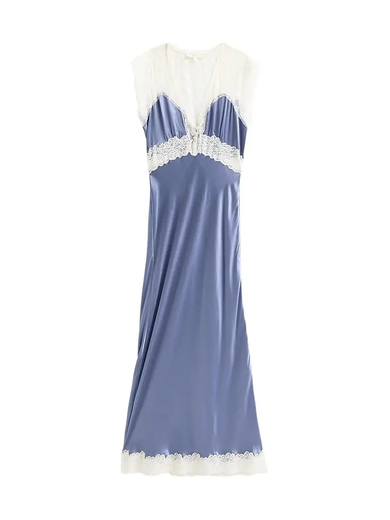 LoveShackFancy Women's Vella Lace-Trim Silk Maxi Dress - Weathered Blue | Image 1 LoveShackFancy Women's Vella Lace-Trim Silk Maxi Dress - Weathered Blue | Image 1