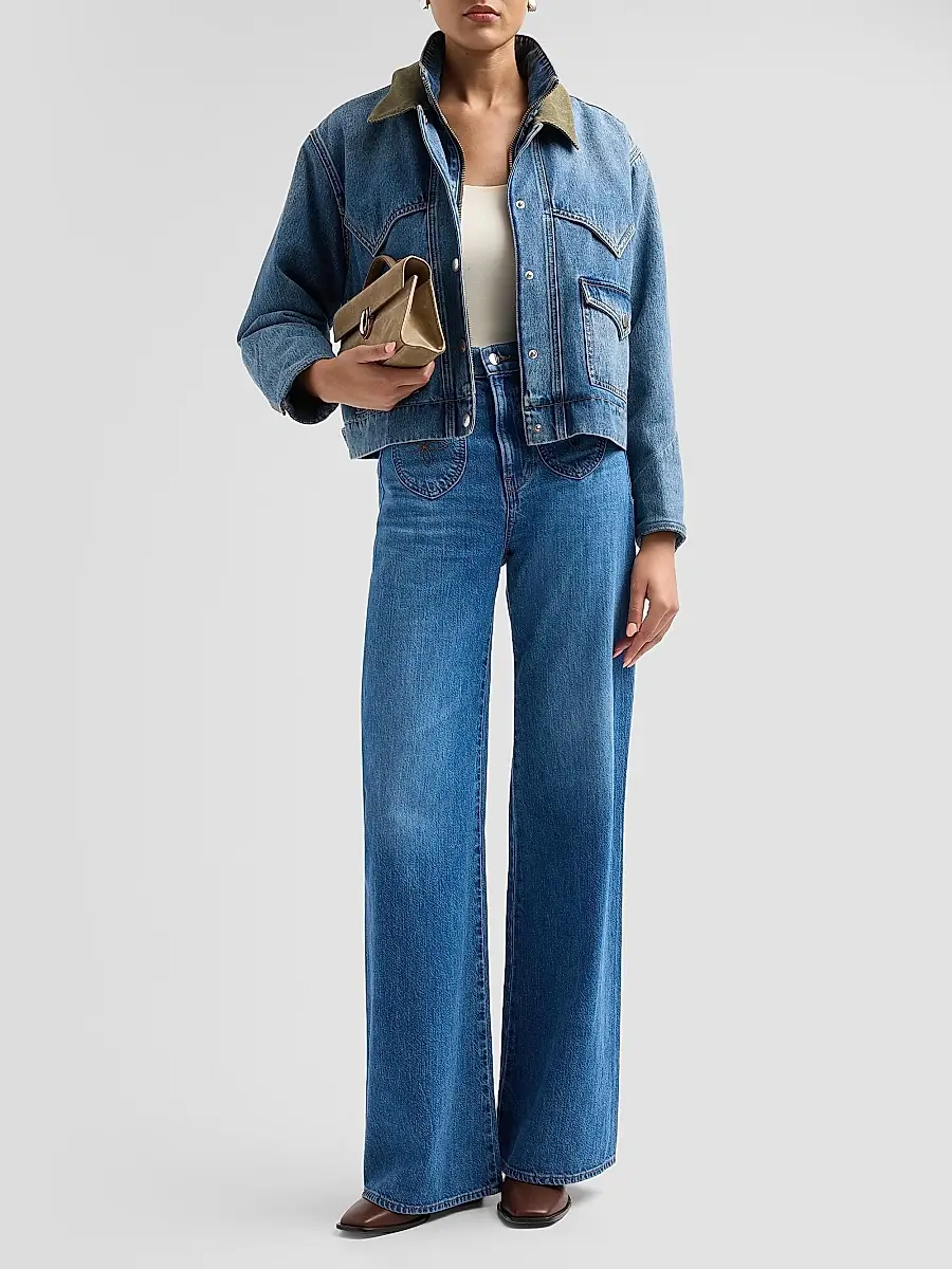Veronica Beard Women's Wegner Layered Corduroy-Collar Denim Jacket | Thumbnail 2 Veronica Beard Women's Wegner Layered Corduroy-Collar Denim Jacket | Thumbnail 2