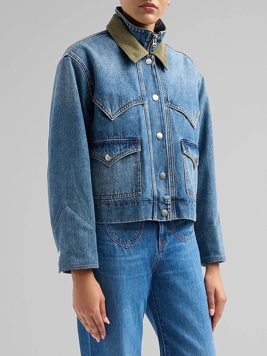Veronica Beard Women's Wegner Layered Corduroy-Collar Denim Jacket | Thumbnail 4 Veronica Beard Women's Wegner Layered Corduroy-Collar Denim Jacket | Thumbnail 4