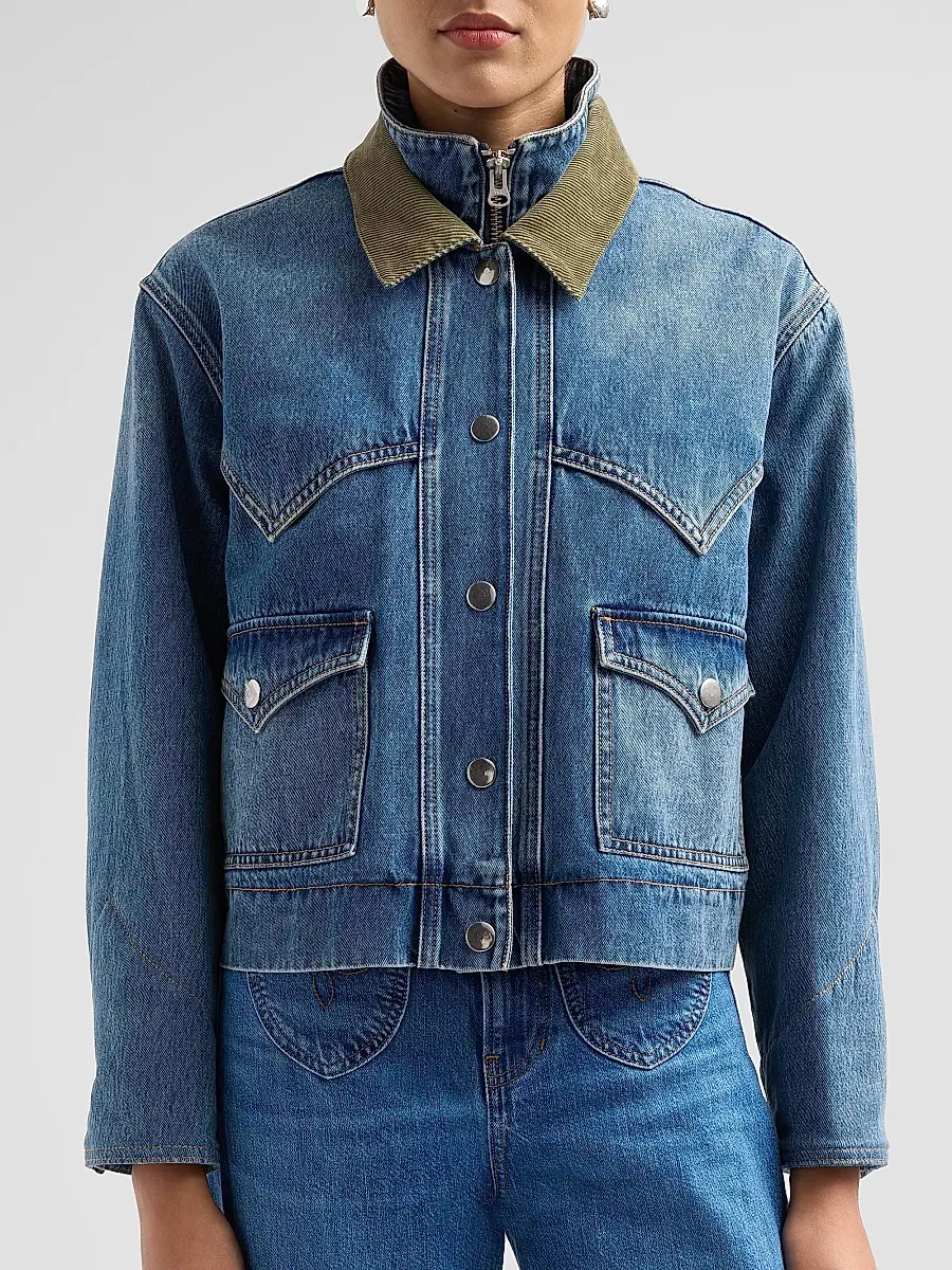 Veronica Beard Women's Wegner Layered Corduroy-Collar Denim Jacket | Thumbnail 5 Veronica Beard Women's Wegner Layered Corduroy-Collar Denim Jacket | Thumbnail 5