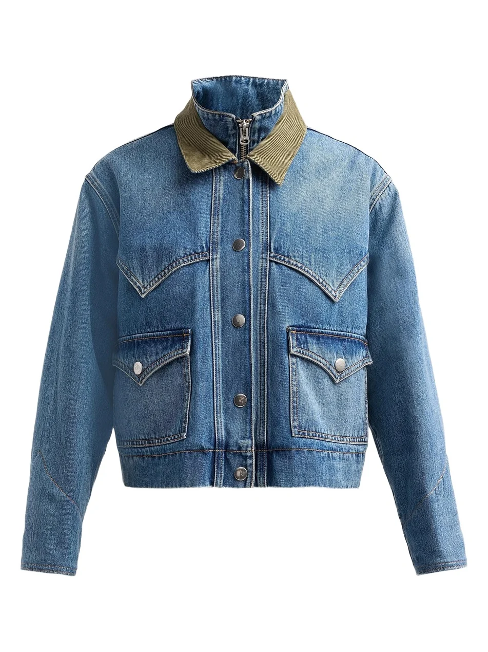 Veronica Beard Women's Wegner Layered Corduroy-Collar Denim Jacket