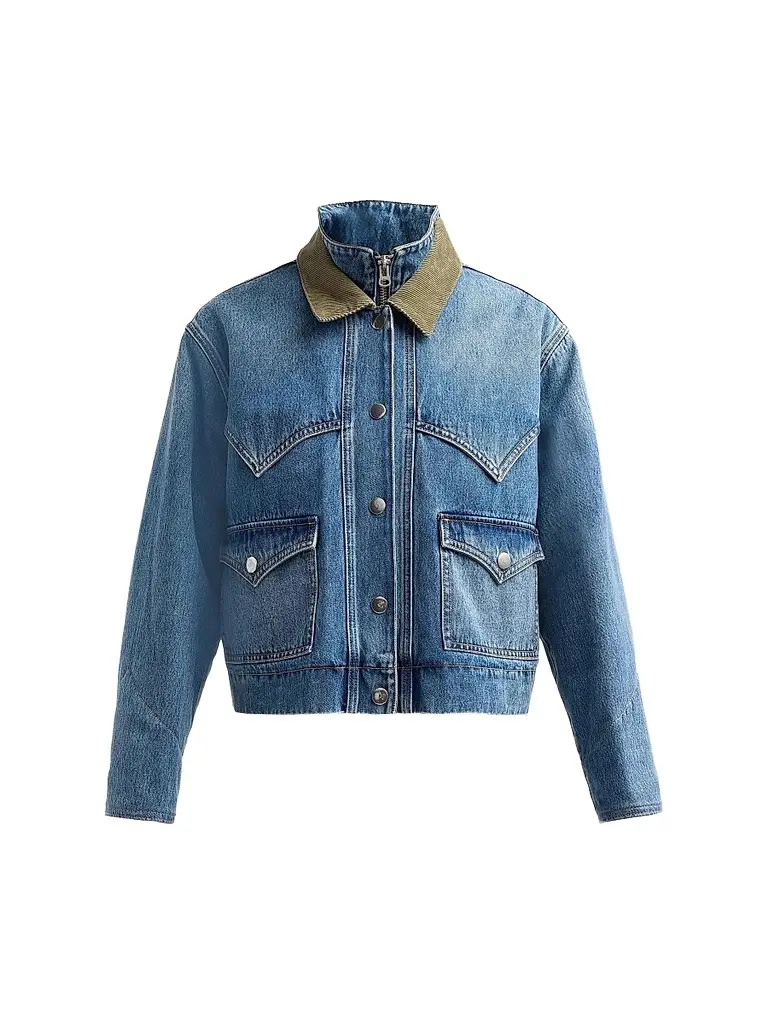 Veronica Beard Women's Wegner Layered Corduroy-Collar Denim Jacket - Memory Lane | Image 1 Veronica Beard Women's Wegner Layered Corduroy-Collar Denim Jacket - Memory Lane | Image 1