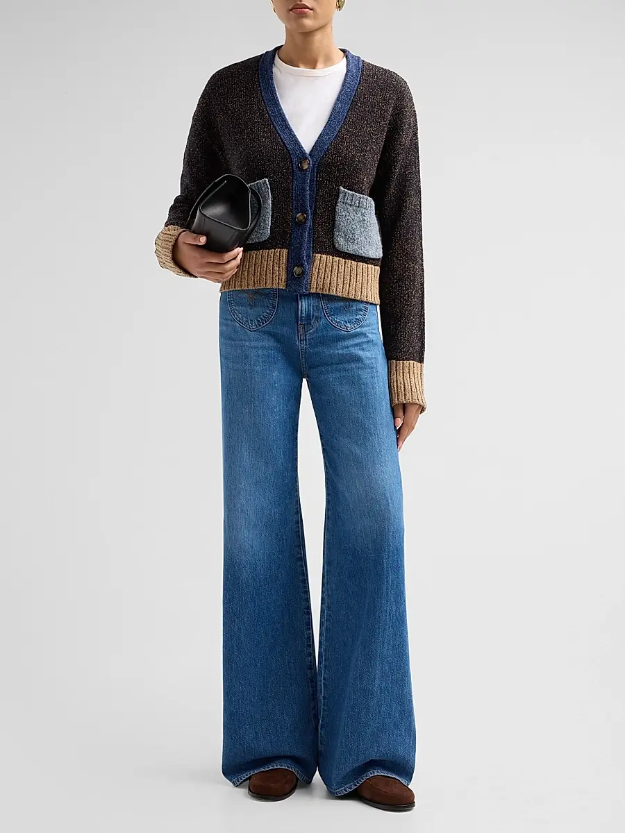 Veronica Beard Women's Josiane Merino Wool-Cotton V-Neck Crop Cardigan | Thumbnail 2 Veronica Beard Women's Josiane Merino Wool-Cotton V-Neck Crop Cardigan | Thumbnail 2
