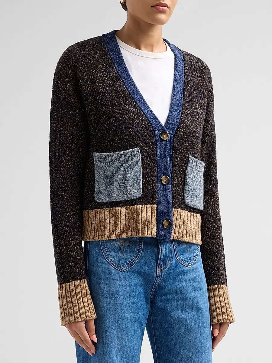 Veronica Beard Women's Josiane Merino Wool-Cotton V-Neck Crop Cardigan | Thumbnail 4 Veronica Beard Women's Josiane Merino Wool-Cotton V-Neck Crop Cardigan | Thumbnail 4