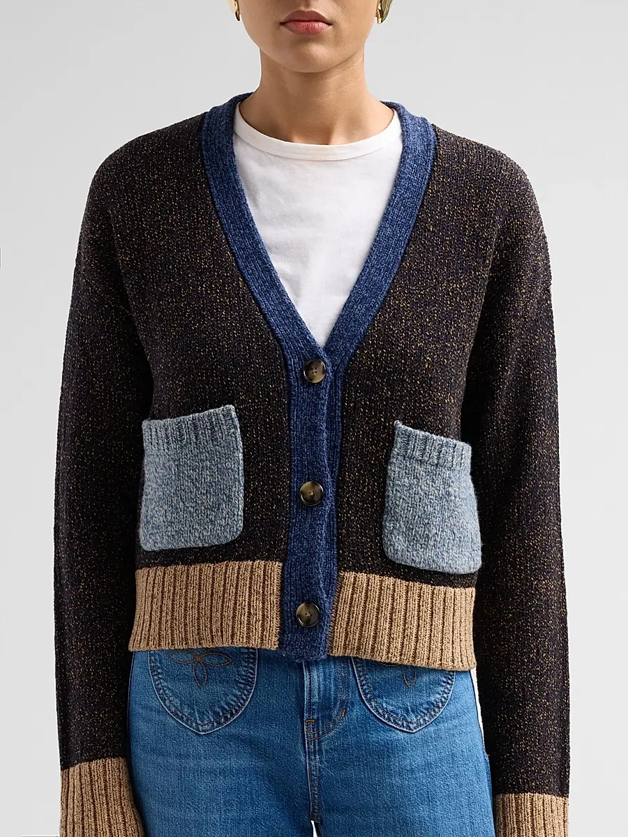 Veronica Beard Women's Josiane Merino Wool-Cotton V-Neck Crop Cardigan | Thumbnail 5 Veronica Beard Women's Josiane Merino Wool-Cotton V-Neck Crop Cardigan | Thumbnail 5