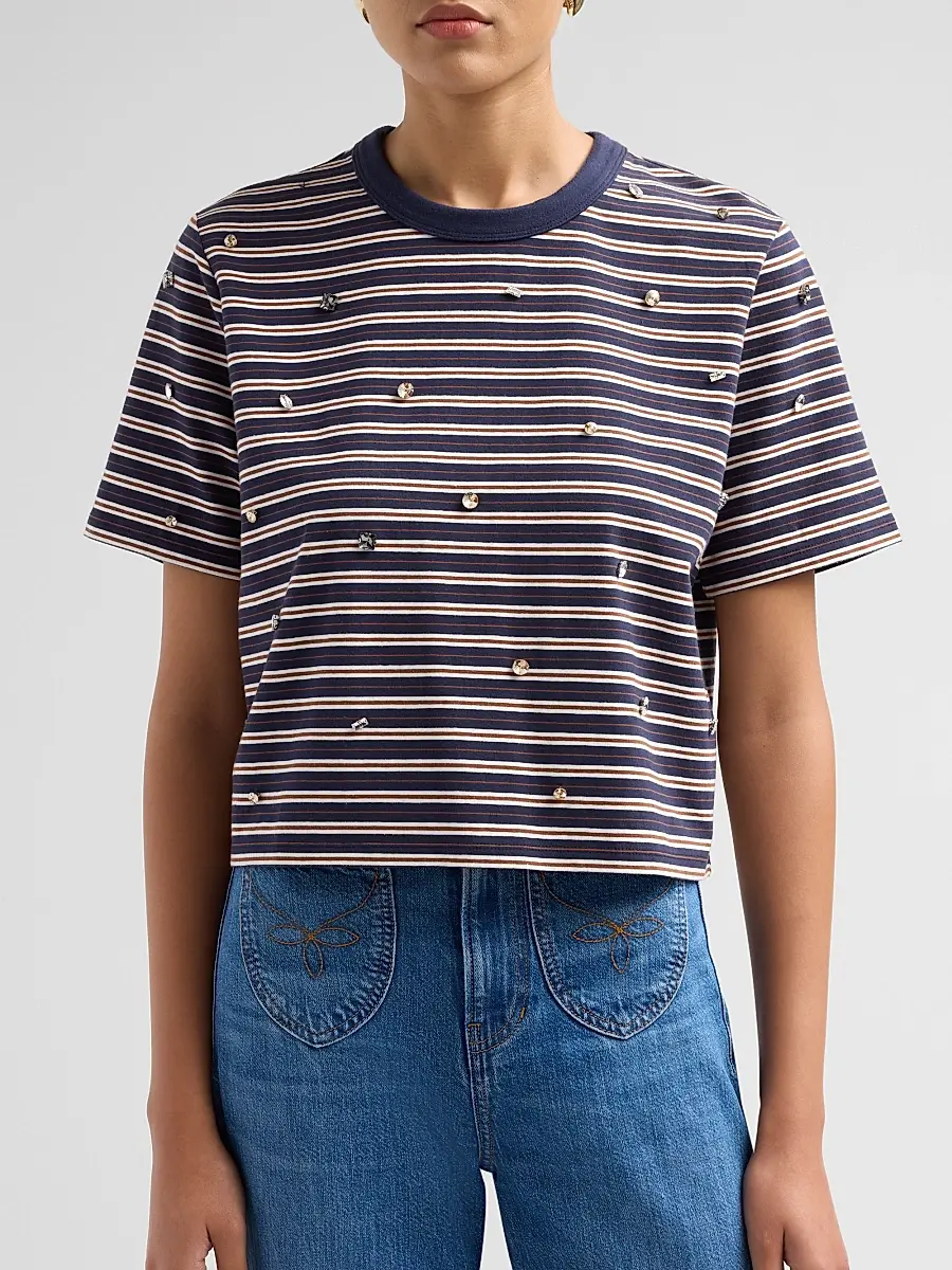 Veronica Beard Women's Sebastian Embellished Stretch-Cotton T-Shirt | Thumbnail 5 Veronica Beard Women's Sebastian Embellished Stretch-Cotton T-Shirt | Thumbnail 5