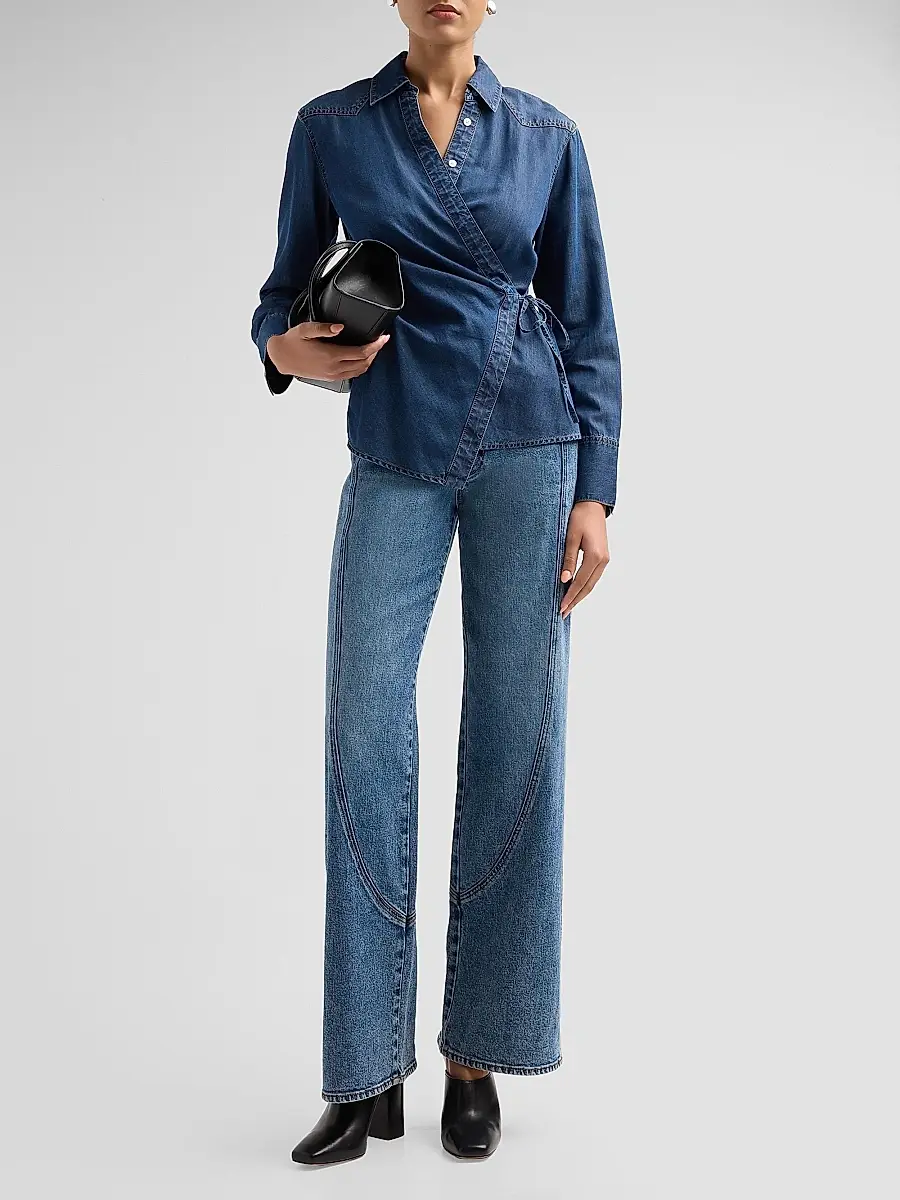 Veronica Beard Women's Perezzi Denim Wrap Shirt | Thumbnail 2 Veronica Beard Women's Perezzi Denim Wrap Shirt | Thumbnail 2