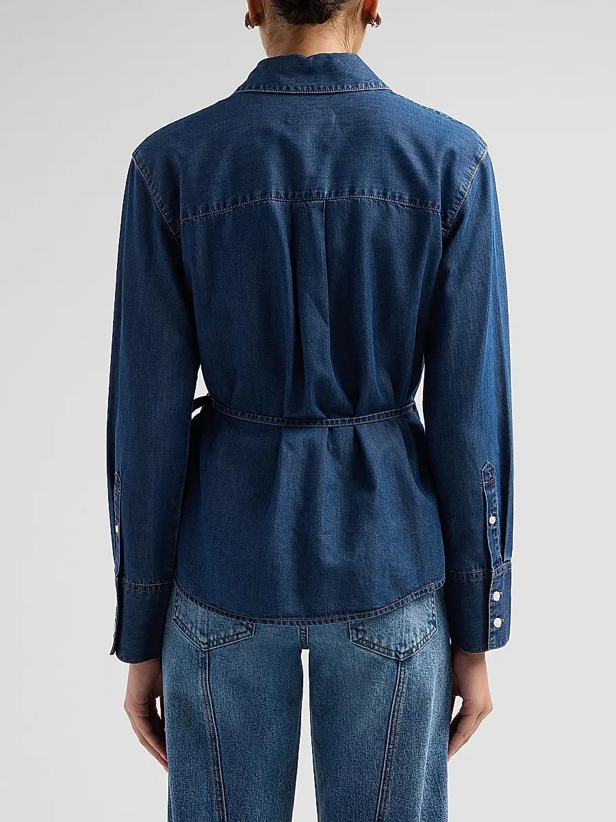 Veronica Beard Women's Perezzi Denim Wrap Shirt | Thumbnail 3 Veronica Beard Women's Perezzi Denim Wrap Shirt | Thumbnail 3