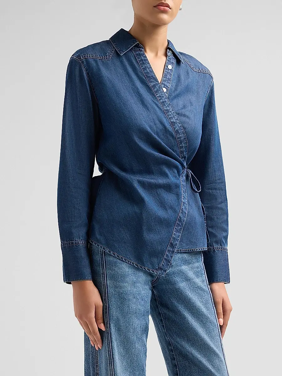 Veronica Beard Women's Perezzi Denim Wrap Shirt | Thumbnail 4 Veronica Beard Women's Perezzi Denim Wrap Shirt | Thumbnail 4
