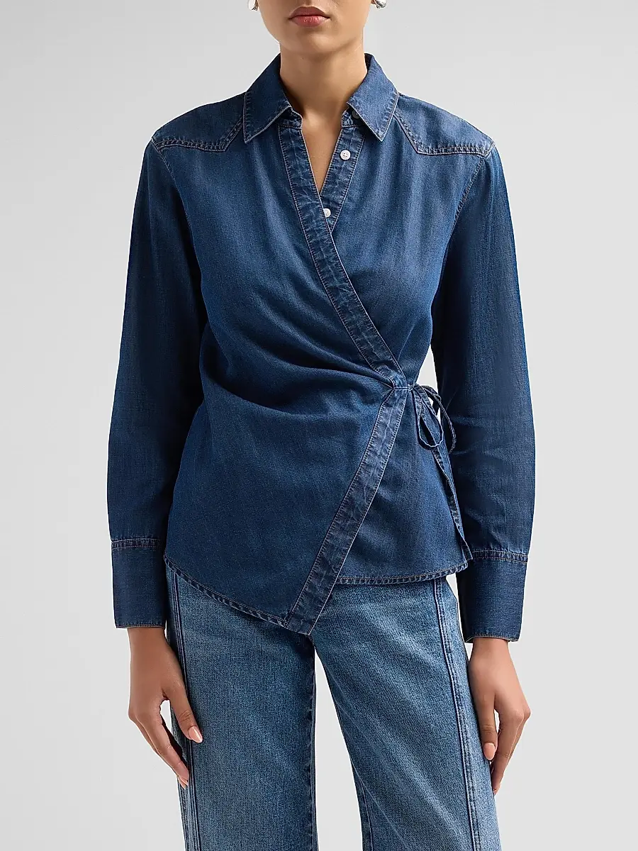 Veronica Beard Women's Perezzi Denim Wrap Shirt | Thumbnail 5 Veronica Beard Women's Perezzi Denim Wrap Shirt | Thumbnail 5