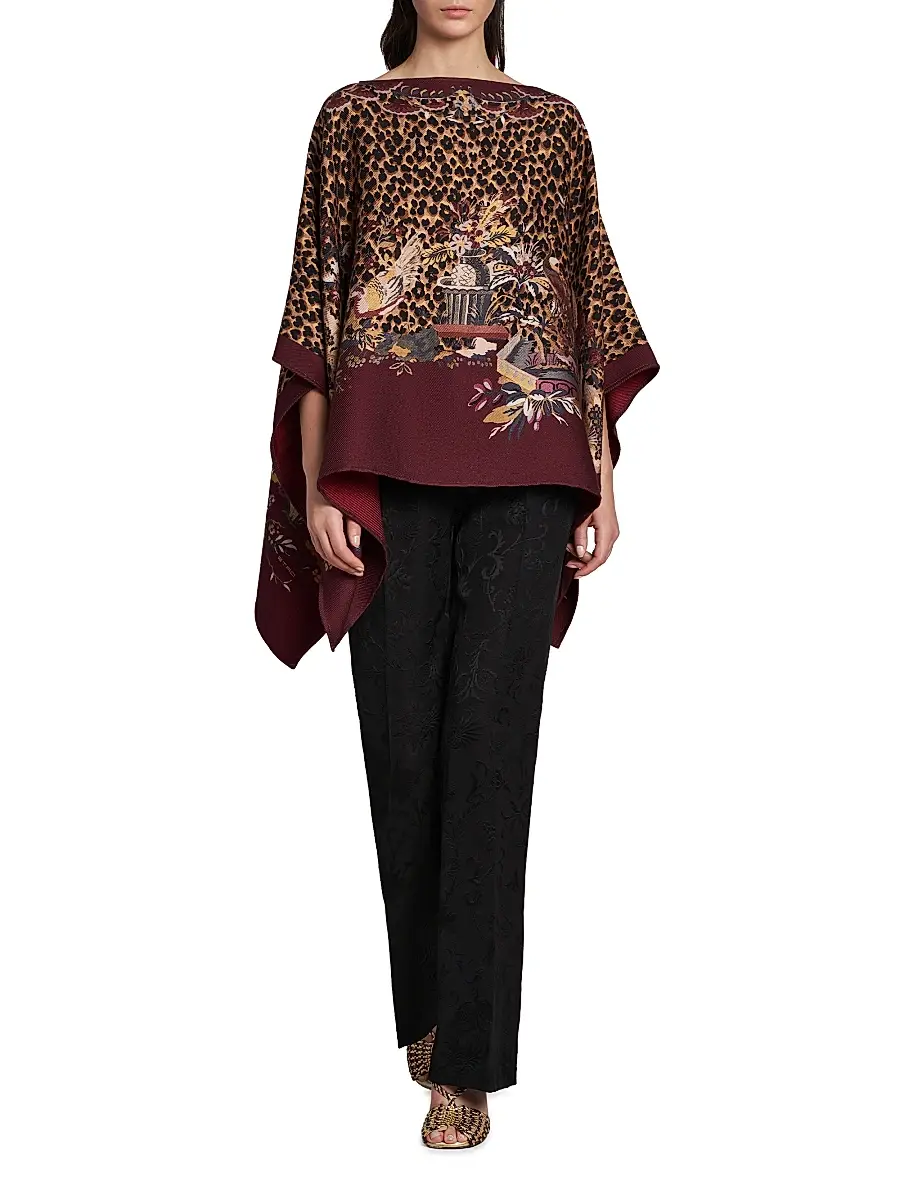 Etro Women's Leopard-Print Wool Poncho | Thumbnail 3 Etro Women's Leopard-Print Wool Poncho | Thumbnail 3