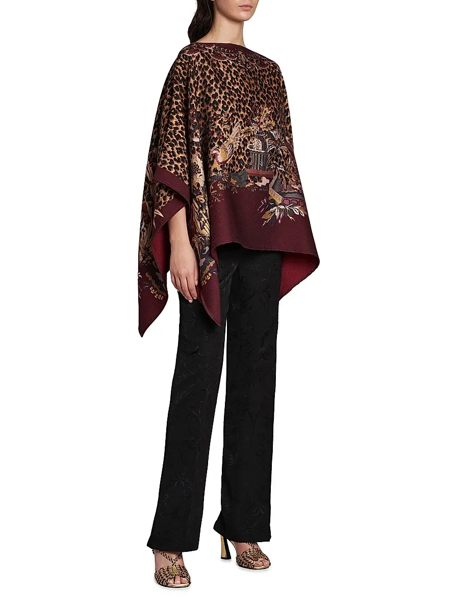 Etro Women's Leopard-Print Wool Poncho | Thumbnail 4 Etro Women's Leopard-Print Wool Poncho | Thumbnail 4