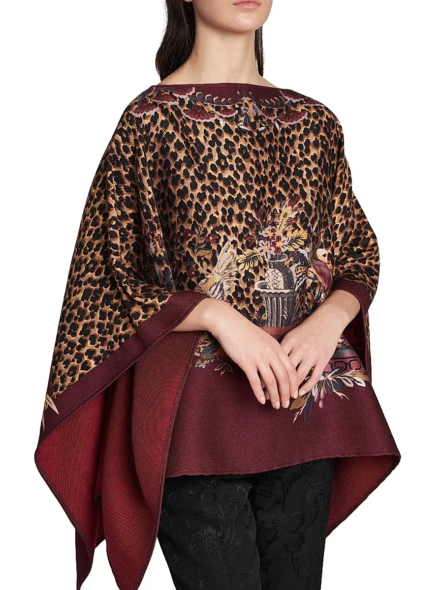 Etro Women's Leopard-Print Wool Poncho | Thumbnail 6 Etro Women's Leopard-Print Wool Poncho | Thumbnail 6