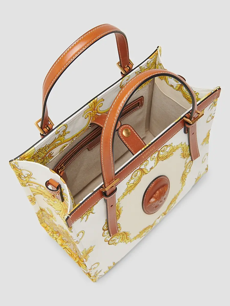Versace Women's Rivière Small Printed Cotton Canvas Book Tote Bag | Thumbnail 2 Versace Women's Rivière Small Printed Cotton Canvas Book Tote Bag | Thumbnail 2
