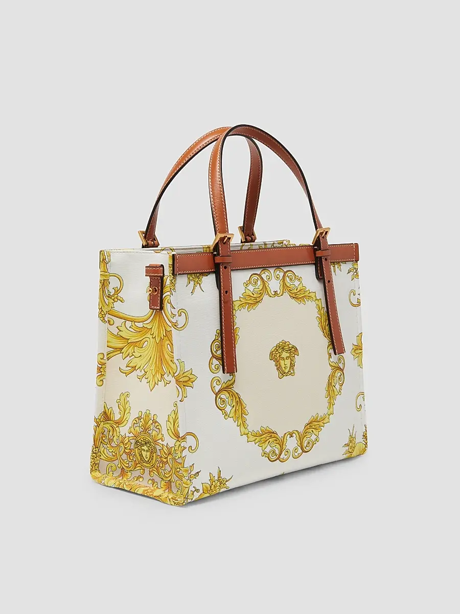 Versace Women's Rivière Small Printed Cotton Canvas Book Tote Bag | Thumbnail 4 Versace Women's Rivière Small Printed Cotton Canvas Book Tote Bag | Thumbnail 4