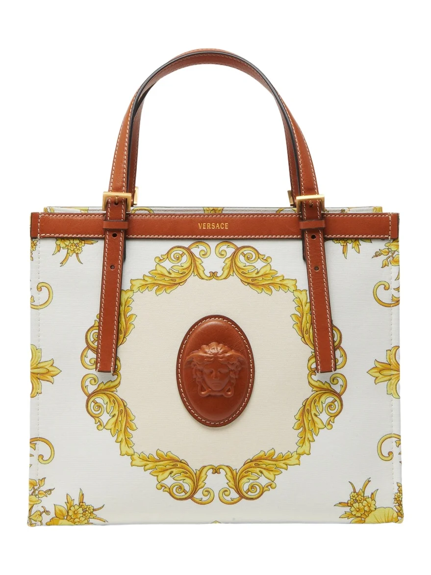 Versace Women's Rivière Small Printed Cotton Canvas Book Tote Bag