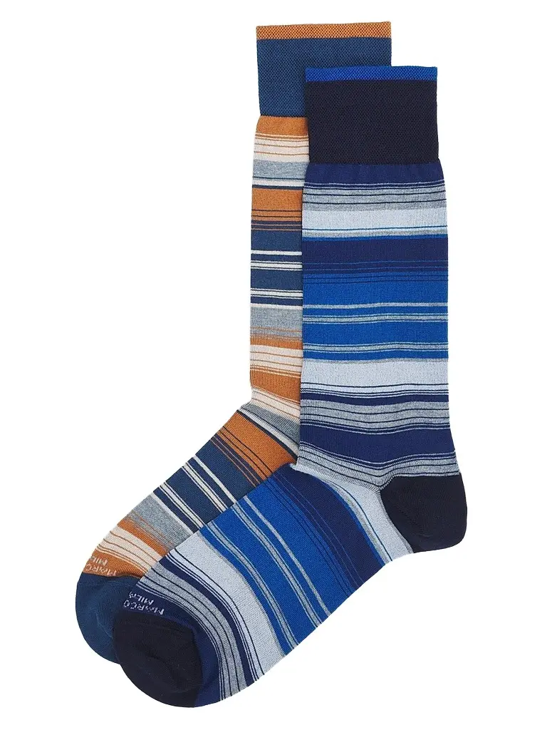 Marcoliani Men's Shaded Stripes Cotton-Nylon Socks 2-Pack