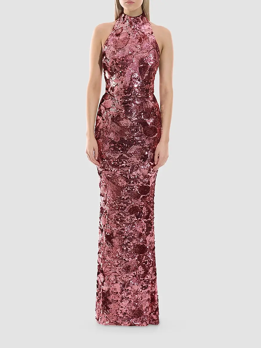 Zhivago Women's No More Songs Sequined Halter Column Gown | Thumbnail 2 Zhivago Women's No More Songs Sequined Halter Column Gown | Thumbnail 2