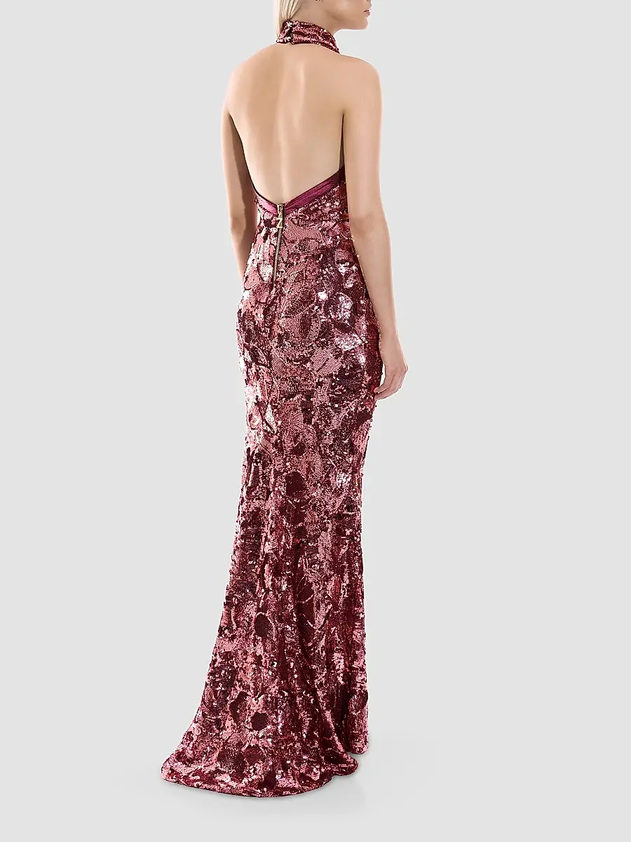 Zhivago Women's No More Songs Sequined Halter Column Gown | Thumbnail 3 Zhivago Women's No More Songs Sequined Halter Column Gown | Thumbnail 3