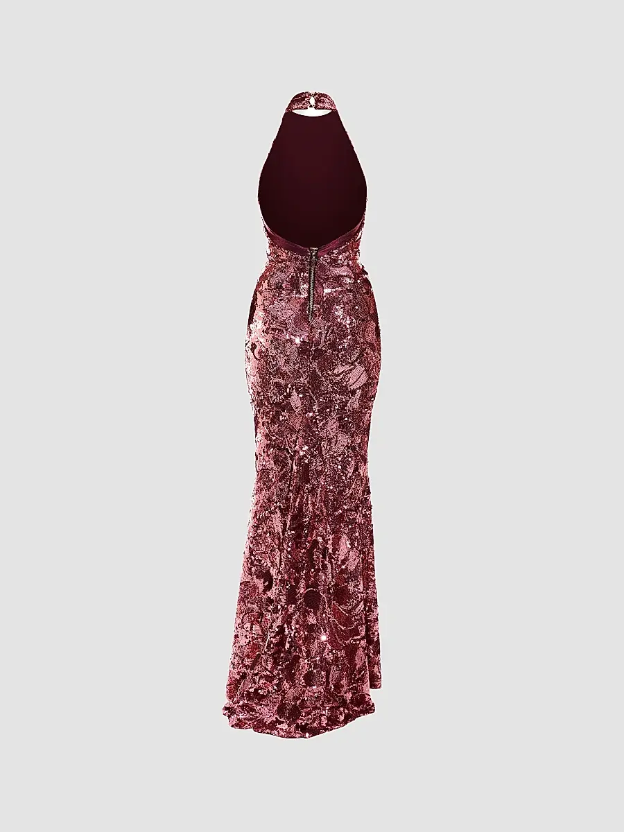 Zhivago Women's No More Songs Sequined Halter Column Gown | Thumbnail 5 Zhivago Women's No More Songs Sequined Halter Column Gown | Thumbnail 5
