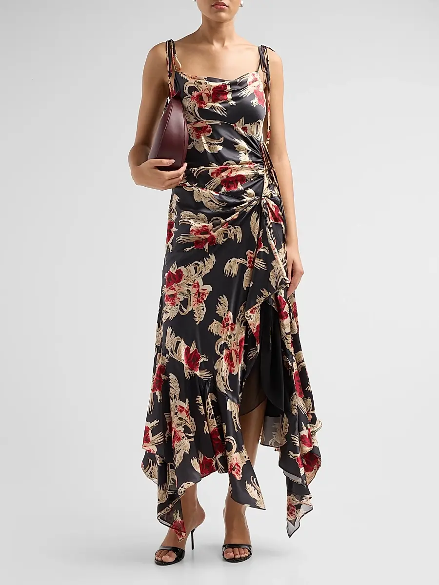 Cinq à Sept Women's Ambroisine Wilted Poppy Silk Handkerchief Maxi Dress | Thumbnail 2