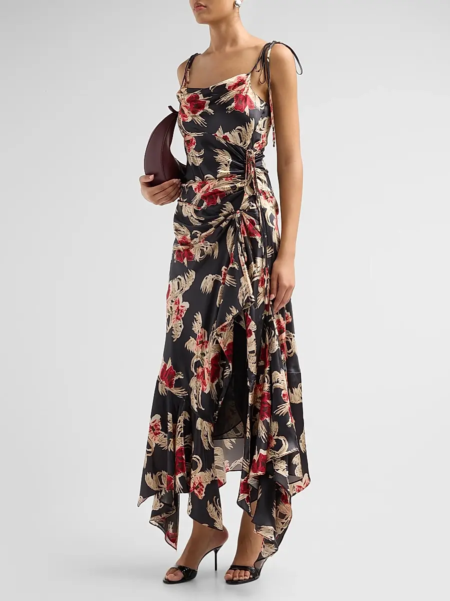 Cinq à Sept Women's Ambroisine Wilted Poppy Silk Handkerchief Maxi Dress | Thumbnail 4