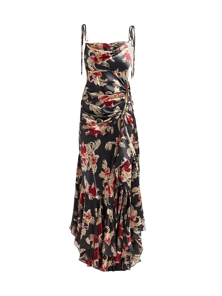 Cinq à Sept Women's Ambroisine Wilted Poppy Silk Handkerchief Maxi Dress - Obsidian Multi | Image 1 Cinq à Sept Women's Ambroisine Wilted Poppy Silk Handkerchief Maxi Dress - Obsidian Multi | Image 1