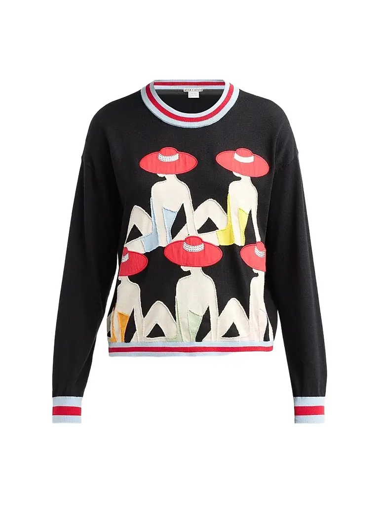 Alice + Olivia Women's Gleeson Embroidered Stretch-Cotton Crewneck Sweater | Image 1 Alice + Olivia Women's Gleeson Embroidered Stretch-Cotton Crewneck Sweater | Image 1