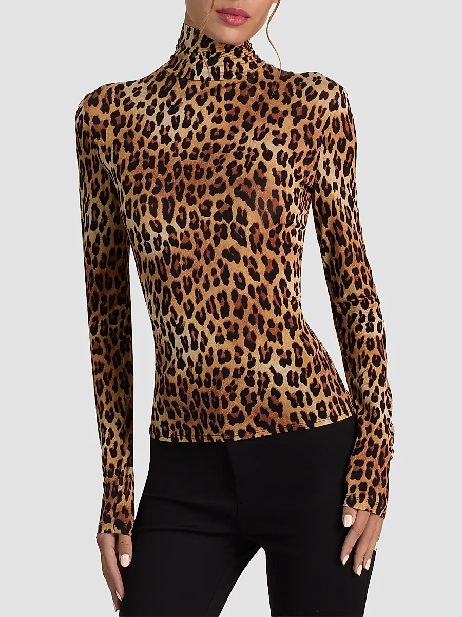 Alice + Olivia Women's Delaina Leopard-Print Turtleneck Top | Thumbnail 4 Alice + Olivia Women's Delaina Leopard-Print Turtleneck Top | Thumbnail 4