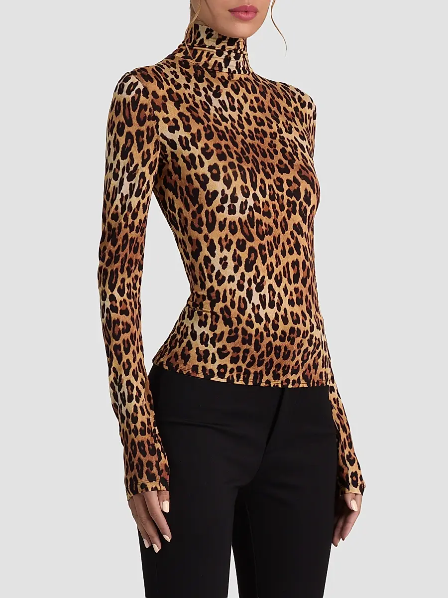 Alice + Olivia Women's Delaina Leopard-Print Turtleneck Top | Thumbnail 6 Alice + Olivia Women's Delaina Leopard-Print Turtleneck Top | Thumbnail 6