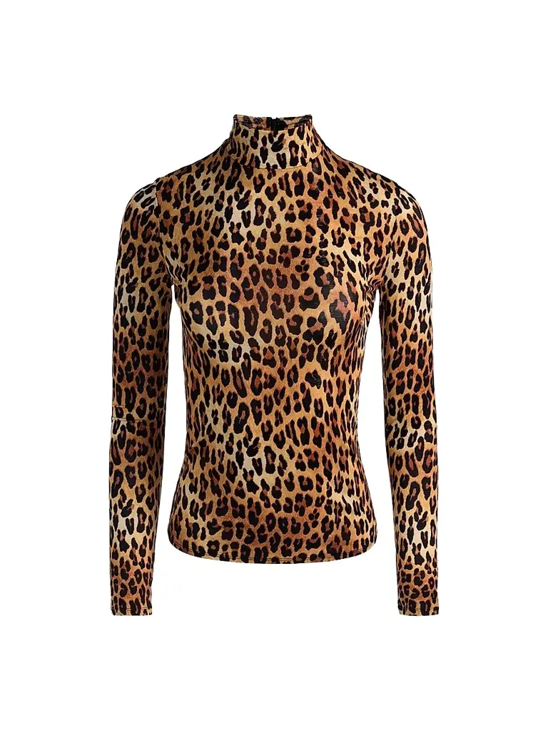 ALICE + OLIVIA Women's Delaina Leopard-Print Turtleneck Top - Spotted Leopard | Image 1 ALICE + OLIVIA Women's Delaina Leopard-Print Turtleneck Top - Spotted Leopard | Image 1