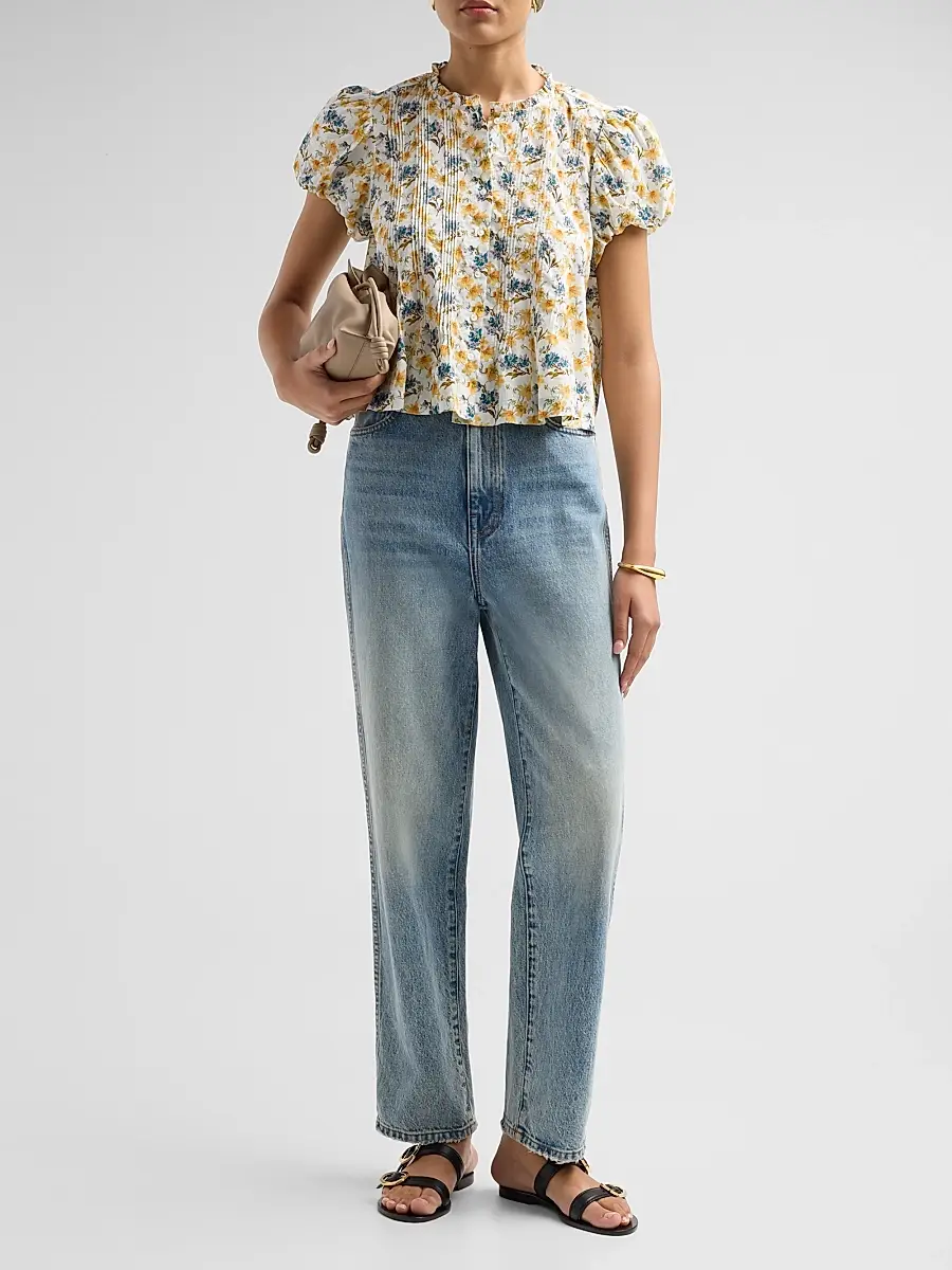DÔEN Women's Millie Pintuck Cotton Top | Thumbnail 2