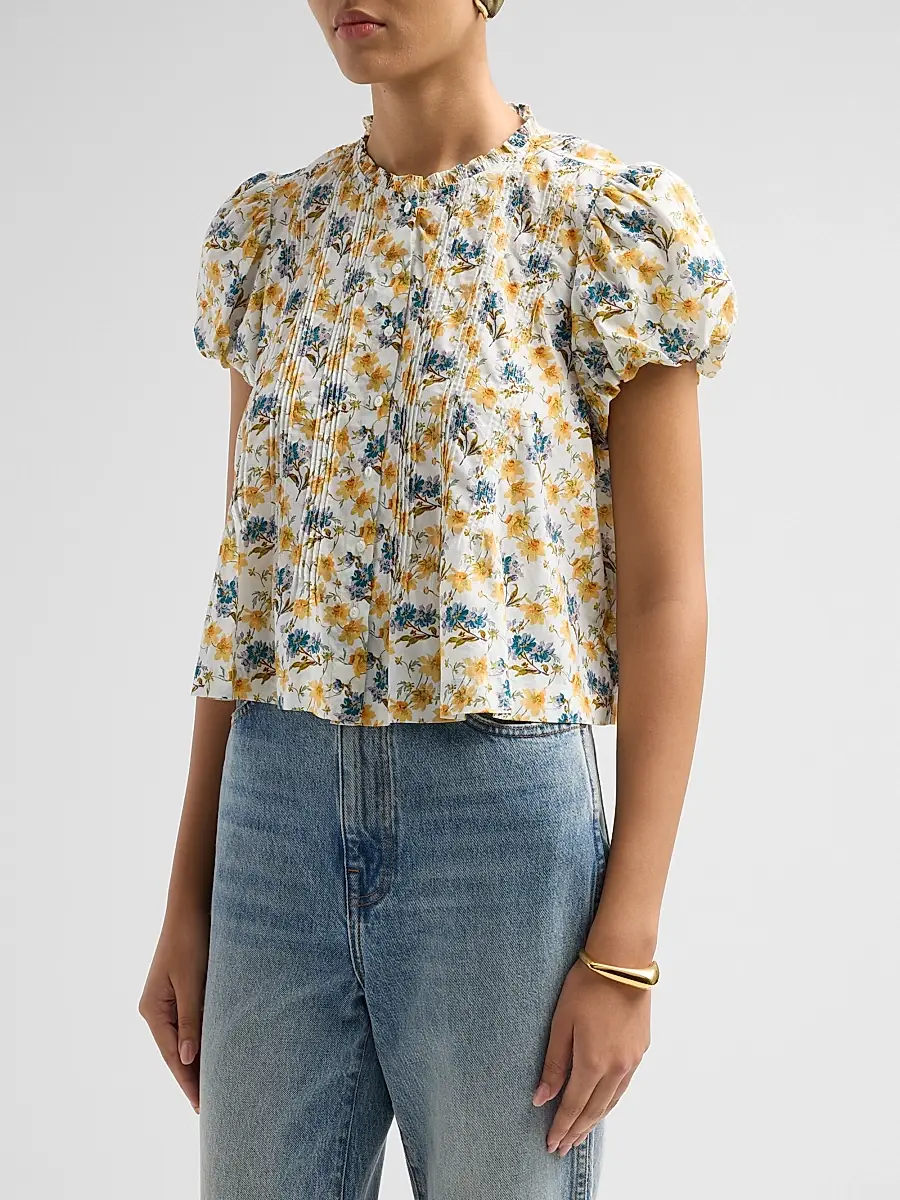 DÔEN Women's Millie Pintuck Cotton Top | Thumbnail 4