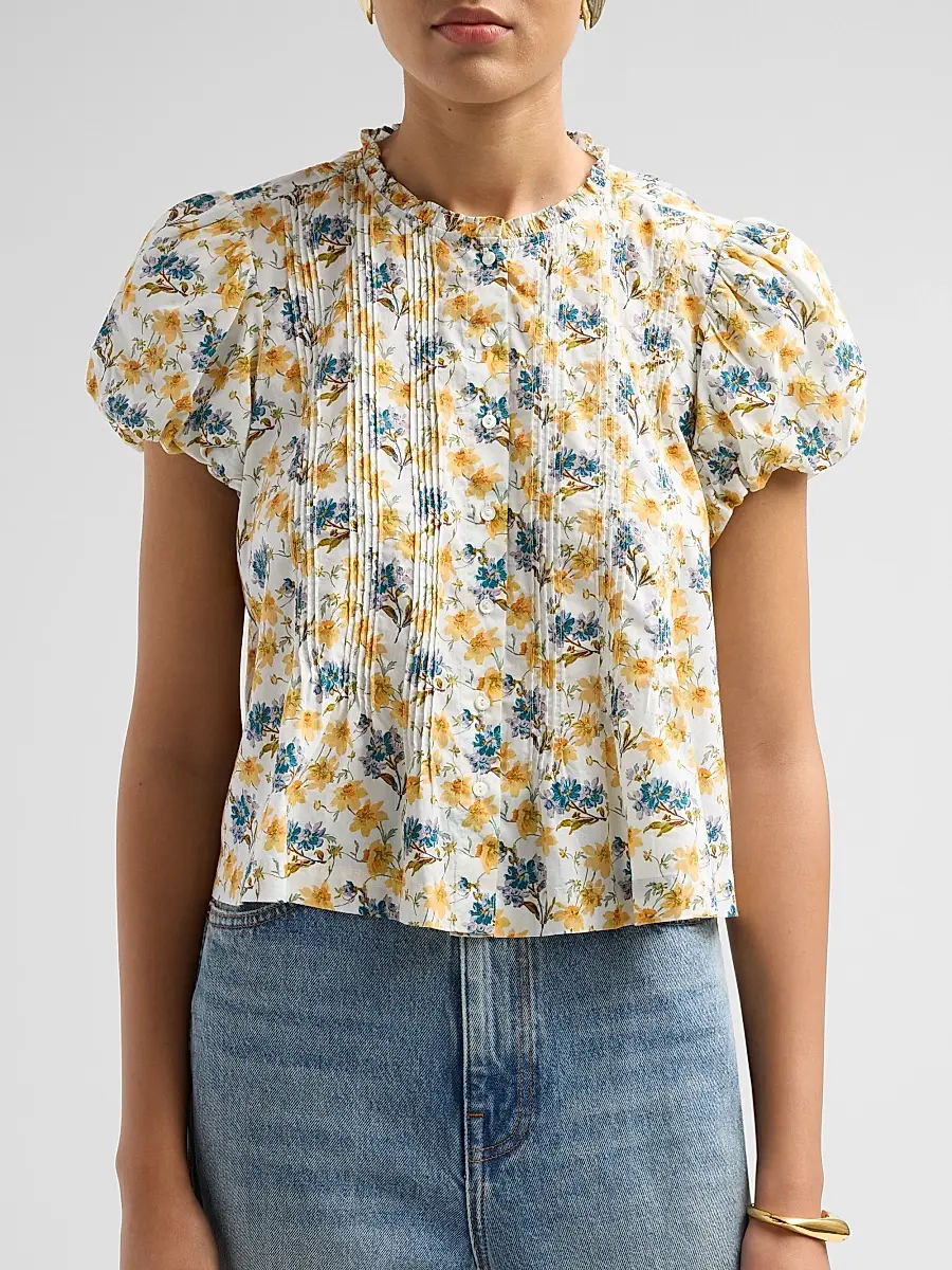 DÔEN Women's Millie Pintuck Cotton Top | Thumbnail 5