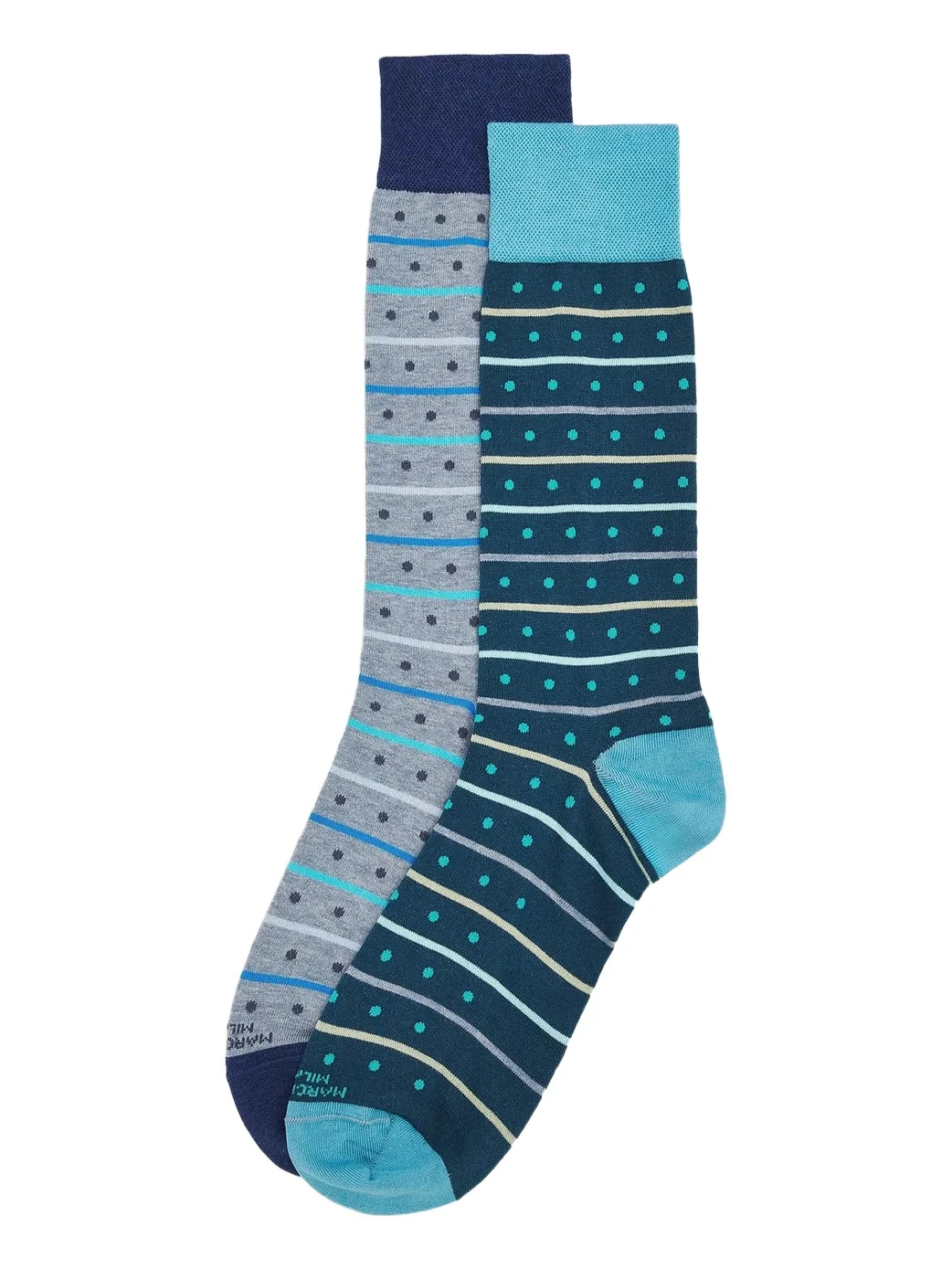 Marcoliani Men's Stripe Dots Cotton-Nylon Socks 2-Pack