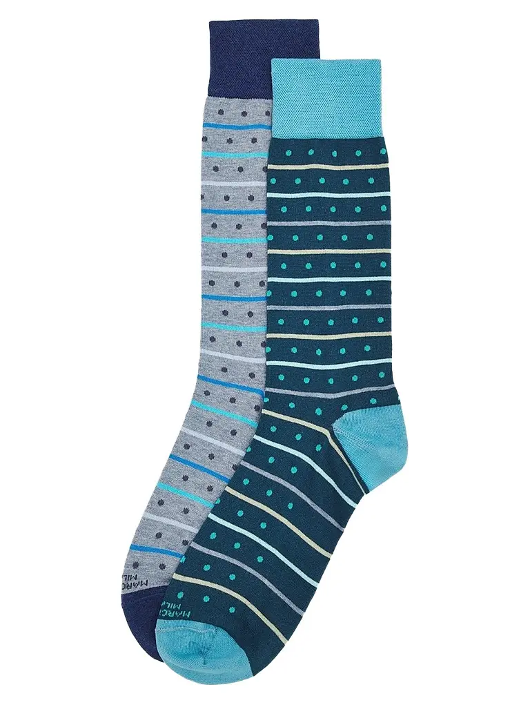 Marcoliani Men's Stripe Dots Cotton-Nylon Socks 2-Pack - Light Blue Petrol | Image 1 Marcoliani Men's Stripe Dots Cotton-Nylon Socks 2-Pack - Light Blue Petrol | Image 1