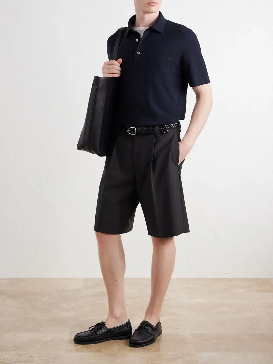 Zegna Leather-Trimmed Cotton-Piqué Polo Shirt - Men | Thumbnail 2