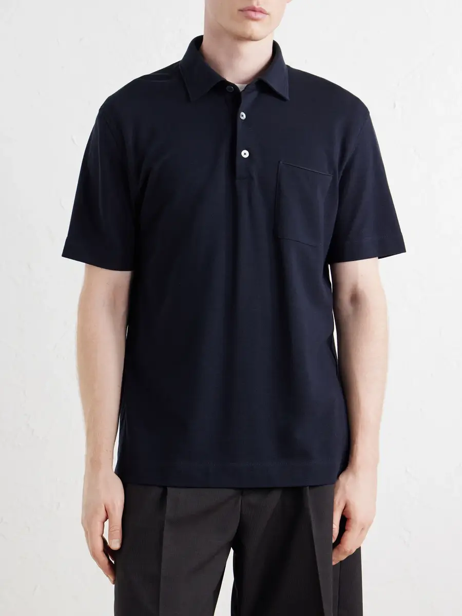Zegna Leather-Trimmed Cotton-Piqué Polo Shirt - Men | Thumbnail 3