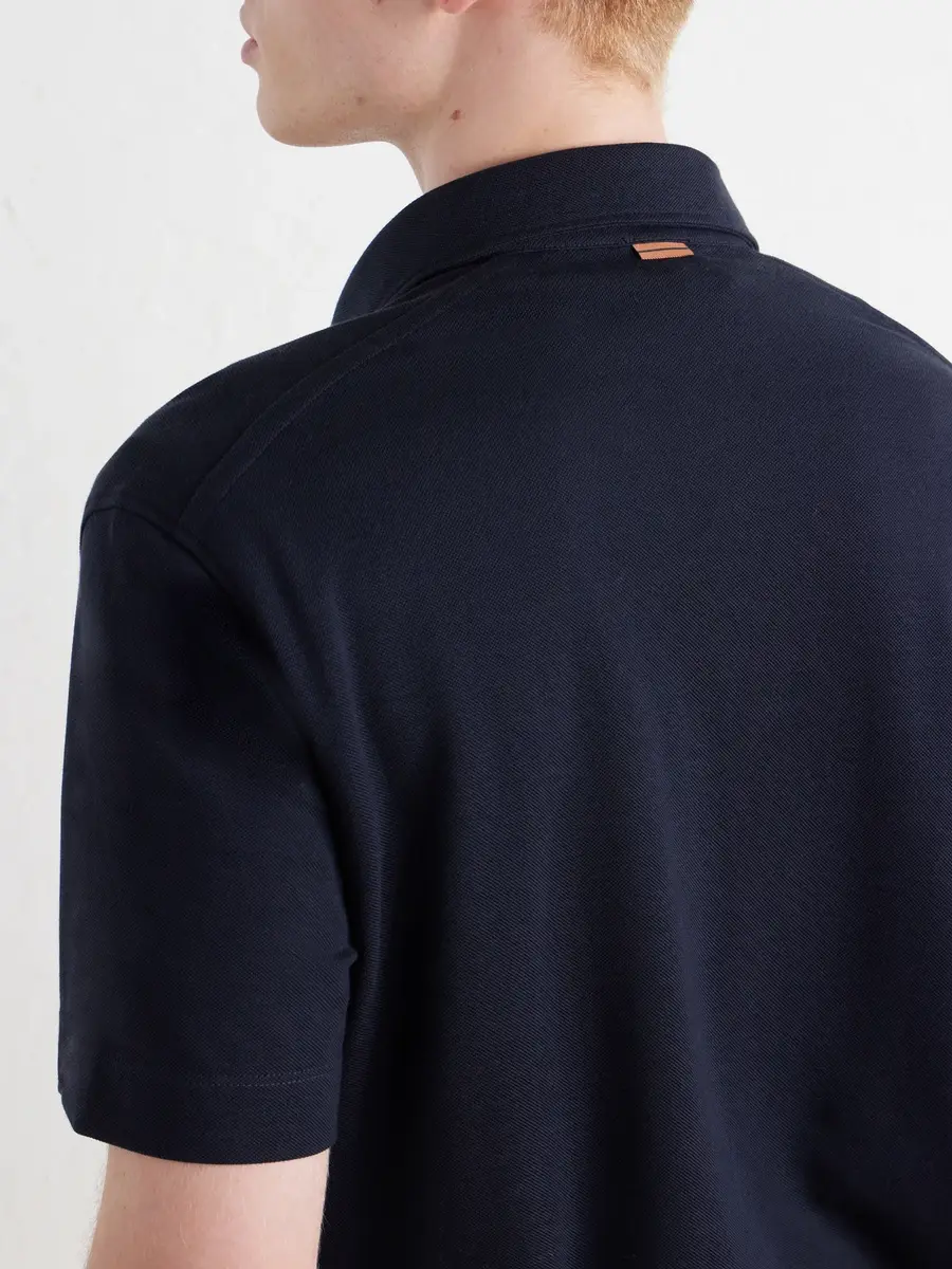 Zegna Leather-Trimmed Cotton-Piqué Polo Shirt - Men | Thumbnail 5