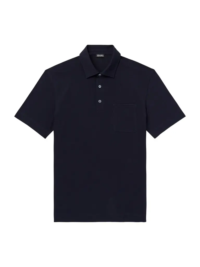 Zegna Leather-Trimmed Cotton-Piqué Polo Shirt - Men | Image 1 Zegna Leather-Trimmed Cotton-Piqué Polo Shirt - Men | Image 1