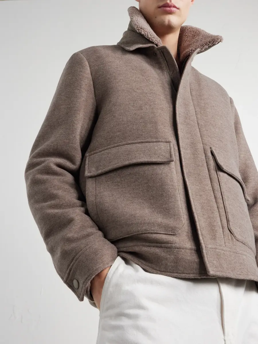 Canali Shearling-Trimmed Wool and Cashmere-Blend Bomber Jacket - Men | Thumbnail 5 Canali Shearling-Trimmed Wool and Cashmere-Blend Bomber Jacket - Men | Thumbnail 5