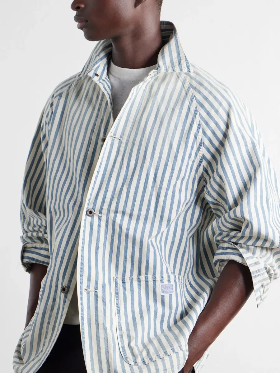KAPITAL Logo-Appliquéd Striped Cotton-Twill Overshirt - Men | Thumbnail 5